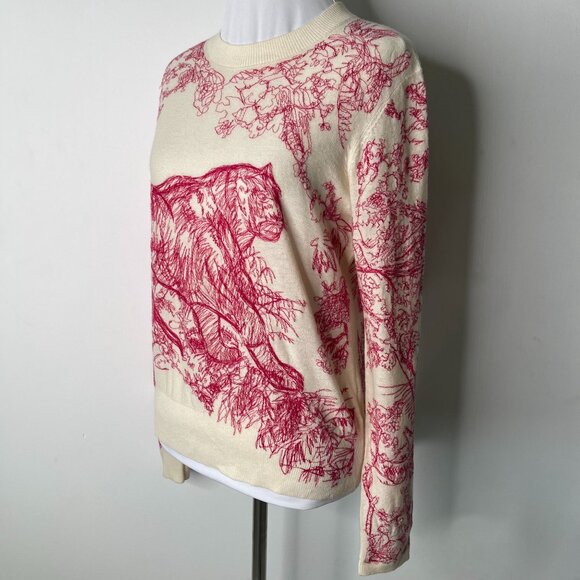 Women's Cream Red 100% Cashmere Crew Neck Sweater Size 38 - Picture 3 of 8